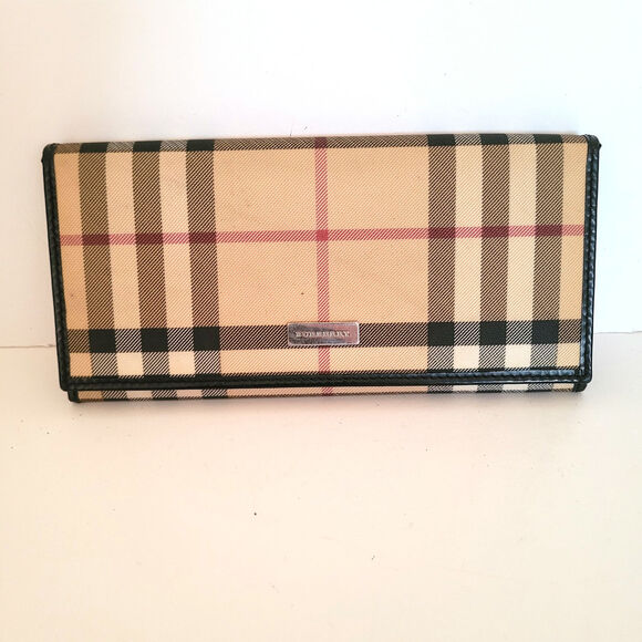 Burberry Nova Wallet Tan Brown Envelope Leather Large Long Card Bill Check Fair - Picture 1 of 12